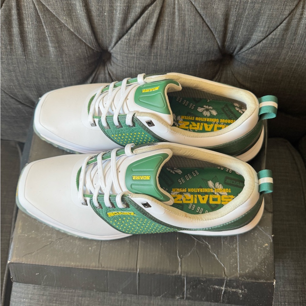 NWT SQAIRZ Limited Edition Augusta Arrow Green and White Golf Shoes, men’s 11.5 - Picture 2 of 11